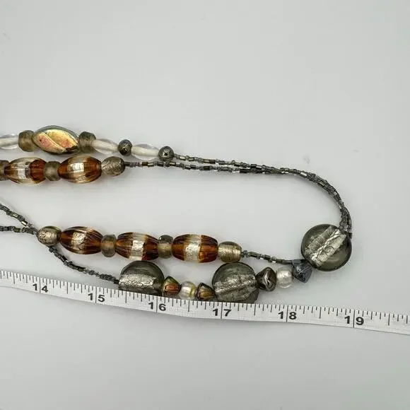 Coldwater Creek Brown Neutral Multi Shape Beads Seed Bead Layering Long Necklace - Picture 10 of 10